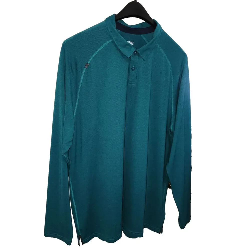 Rhone Mens Delta Pique Long Sleeve Polo Shirt Teal Green Deep XXL Goldfusion - Picture 8 of 13